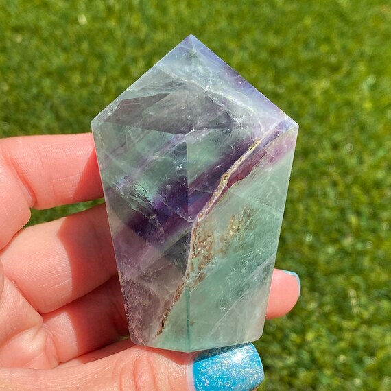 Rainbow Fluorite Point: Green Purple Crystal Tower