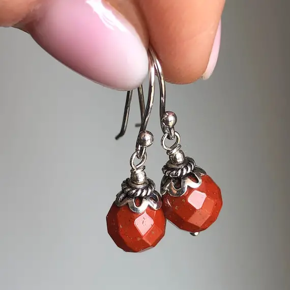 Red Jasper Earrings Sterling Silver Natural Gemstones Classic Dainty Dangle Drops Everyday Simple Birthday Mother's Day Gift For Women 6387