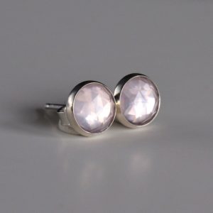rose quartz 6mm rose cut sterling silver stud earrings pair | Natural genuine Array earrings. Buy crystal jewelry, handmade handcrafted artisan jewelry for women.  Unique handmade gift ideas. #jewelry #beadedearrings #beadedjewelry #gift #shopping #handmadejewelry #fashion #style #product #earrings #affiliate #ad