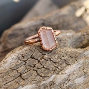 Shop Rose Quartz Rings! Rose Quartz Copper Ring/ Natural Rose Quartz Ring/ Copper Electroformed/ Pale Pink Crystal Quartz Ring/ Transparent Irregular Crystal Ring | Natural genuine Rose Quartz rings, simple unique handcrafted gemstone rings. #rings #jewelry #shopping #gift #handmade #fashion #style #affiliate #ad