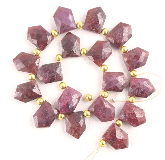 1 Strand Natural Ruby,ruby Necklace,faceted Ruby,pentagon Shape,10x14 Mm,natural Ruby Stone ,18 Piece,genuine Ruby Gemstone,wholesale Price