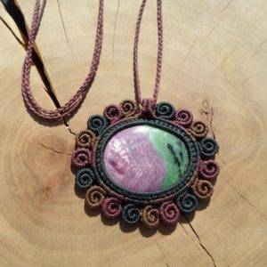 Shop Ruby Zoisite Necklaces! Ruby Zoisite Macrame Necklace, Spiral Sun Macrame Necklace for Women, Large Crystal Necklace, Long Gemstone Bohemian Necklace | Natural genuine Ruby Zoisite necklaces. Buy crystal jewelry, handmade handcrafted artisan jewelry for women.  Unique handmade gift ideas. #jewelry #beadednecklaces #beadedjewelry #gift #shopping #handmadejewelry #fashion #style #product #necklaces #affiliate #ad