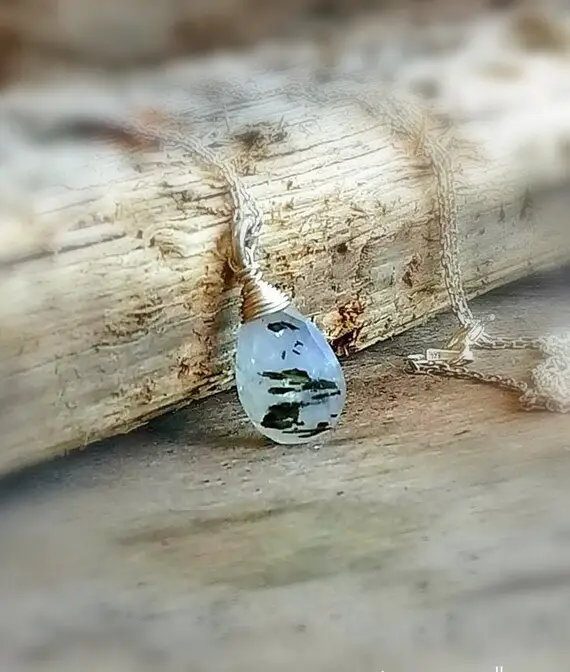 Rare Moss Rutilated Quartz Necklace, Silver Necklace, Black And White Necklace, Gifts For Her
