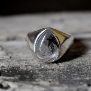 Shop Rutilated Quartz Rings! Black Rutilated Quartz ring , signet ring , 925 sterling silver , unisex ring , man ring , Rutile quartz gemstone , Quartz silver ring | Natural genuine Rutilated Quartz rings, simple unique handcrafted gemstone rings. #rings #jewelry #shopping #gift #handmade #fashion #style #affiliate #ad