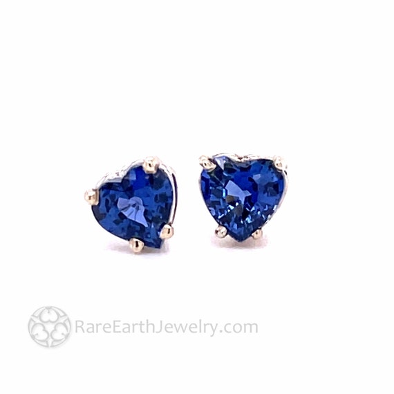 Blue Sapphire Heart Earrings 14k Gold Natural Blue Sapphire Studs Heart Shaped Ceylon Blue Sapphire Stud Earrings September Birthstone