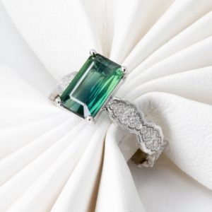 2.29 ct Blue Green Sapphire Ring, Solitaire Sapphire Ring, White Gold Ring, Sapphire Engagement Ring, Lace Ring, Bi-color Sapphire Ring | Natural genuine Gemstone rings, simple unique alternative gemstone engagement rings. #rings #jewelry #bridal #wedding #jewelryaccessories #engagementrings #weddingideas #affiliate #ad