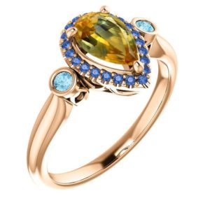 Montana Sapphire Engagement Ring with Sapphire Halo; Genuine Pear Sapphire, Solid 14k Gold & Blue Diamonds | Natural genuine Array rings, simple unique alternative gemstone engagement rings. #rings #jewelry #bridal #wedding #jewelryaccessories #engagementrings #weddingideas #affiliate #ad
