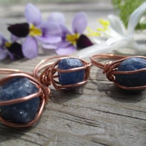 Raw blue sapphire crystal ring,  pure copper sapphire ring, made to order, natural crystal, rough sapphire, Sterling silver sapphire ring | Natural genuine Gemstone rings, simple unique handcrafted gemstone rings. #rings #jewelry #shopping #gift #handmade #fashion #style #affiliate #ad
