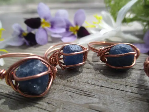 Raw Blue Sapphire Crystal Ring,  Pure Copper Sapphire Ring, Made To Order, Natural Crystal, Rough Sapphire, Sterling Silver Sapphire Ring