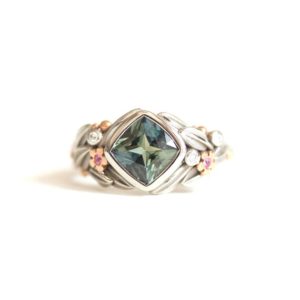Unique Sapphire Ring | Blue Green Sapphire Ring | Floral Engagement Ring | Two-Toned Gold Ring | Flower Diamond Ring [The Anastasia Ring] | Natural genuine Gemstone rings, simple unique alternative gemstone engagement rings. #rings #jewelry #bridal #wedding #jewelryaccessories #engagementrings #weddingideas #affiliate #ad