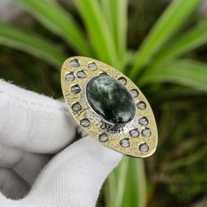 Seraphinite Ring 925 Sterling Silver Ring Adjustable Ring 18K Gold Plated Seraphinite Jewelry Gemstone Handmade Ring Designer Ring | Natural genuine Gemstone jewelry. Buy crystal jewelry, handmade handcrafted artisan jewelry for women.  Unique handmade gift ideas. #jewelry #beadedjewelry #beadedjewelry #gift #shopping #handmadejewelry #fashion #style #product #jewelry #affiliate #ad