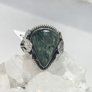 Seraphinite Ring, Size 8 1/2 | Natural genuine Seraphinite rings, simple unique handcrafted gemstone rings. #rings #jewelry #shopping #gift #handmade #fashion #style #affiliate #ad