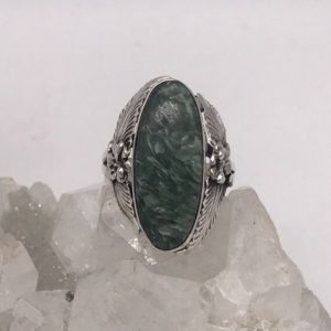 Shop Seraphinite Rings! Rhodonite in Manganese Ring, Size 8 | Natural genuine Seraphinite rings, simple unique handcrafted gemstone rings. #rings #jewelry #shopping #gift #handmade #fashion #style #affiliate #ad