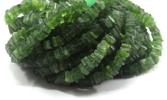 16" Long Good Quality 1 Strand Natural Serpentine Gemstone, Smooth Heishi Beads, Size 6.5-7 Mm Square Beads Making Jewelry Green Serpentine