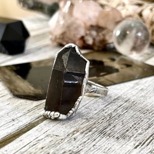Shop Smoky Quartz Rings! Size 7.5 Raw Smoky Quartz Crystal Cluster Ring Set in Fine Silver / Foxlark Collection – One of a Kind / Big Crystal Ring Witchy Jewelry | Natural genuine Smoky Quartz rings, simple unique handcrafted gemstone rings. #rings #jewelry #shopping #gift #handmade #fashion #style #affiliate #ad