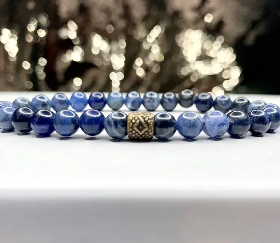 Natural Sodalite 6mm Beaded Bracelet For Man, Woman, Protecting And Healing, Brings Emotional Balance And Calms Panic Attacks