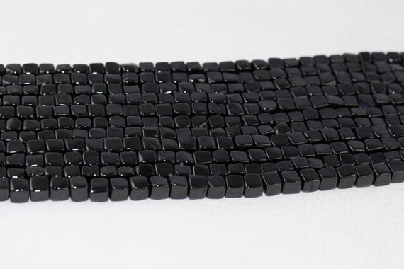 1 Strand Natural Black Spinel Cube Shape 5-6mm Smooth Beads 9" Long Black Spinel Beads Smooth Stone Black Stone Spinel Beads Black Spinel