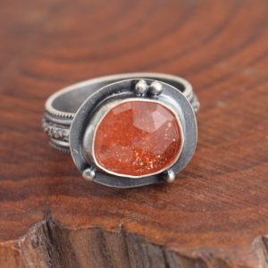 Shop Sunstone Rings! orange sunstone sterling silver ring size 7.5 | Natural genuine Sunstone rings, simple unique handcrafted gemstone rings. #rings #jewelry #shopping #gift #handmade #fashion #style #affiliate #ad