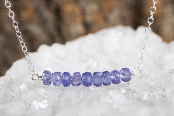 Tanzanite Bar Necklace In Silver Or Gold - Blue Gift Wife - Blue Chakra Jewelry - December Birthstone