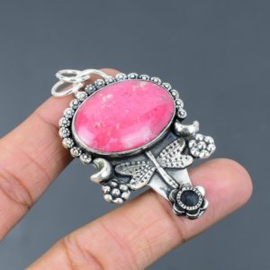 Handmade Thulite Pendant: Sterling Silver Dragonfly Jewelry Handmade Thulite Pendant: Sterling Silver Dragonfly Jewelry