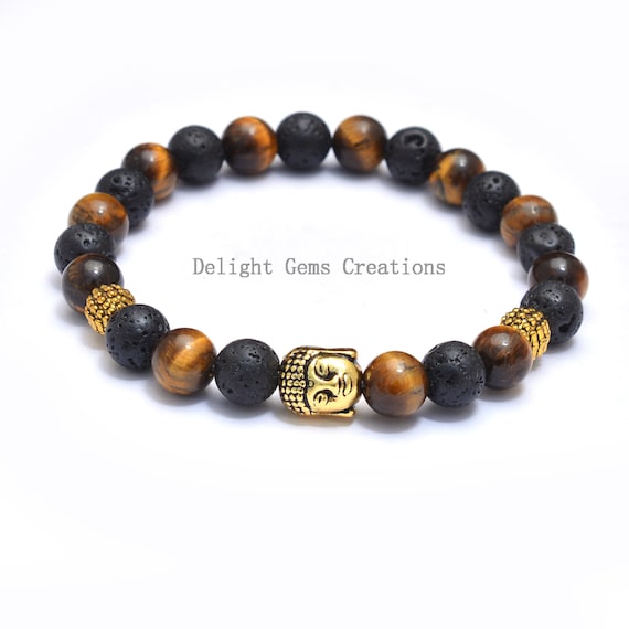 Tiger Eye Stretch Bracelet, Lava Essential Oil Beads Buddha Bracelet, Men's Bracelet, Meditation, Yoga Bracelet, Best Friend Gift Bracelet
