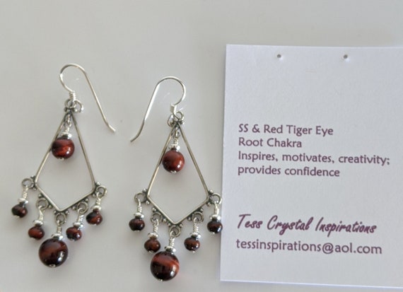 Sterling Silver And Red Tiger Eye Earrings