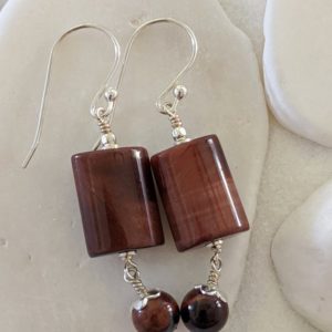 Shop Tiger Eye Earrings! Sterling Silver and Red Tiger Eye Earrings | Natural genuine Tiger Eye earrings. Buy crystal jewelry, handmade handcrafted artisan jewelry for women.  Unique handmade gift ideas. #jewelry #beadedearrings #beadedjewelry #gift #shopping #handmadejewelry #fashion #style #product #earrings #affiliate #ad