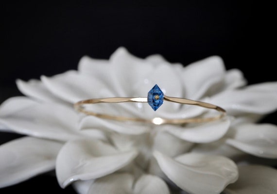 New Blue Topaz Geo Bangle | 14kt Gold Filled Rose Gold Filled, Sterling Silver Swiss Blue Topaz Bracelet | December Birthstone Birthday Gift