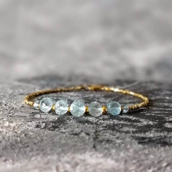 Sky Blue Topaz And Gold Vermeil Beads Bracelet November Birthstone Gemstone Bracelet Gifts For Her