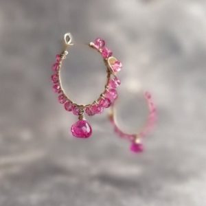 Shop Topaz Jewelry! Pink Topaz Hoop Earrings Creole Earrings Wire Wrapped Earrings Raspberry Pink Earrings Sterling Silver November Birthstone | Natural genuine Topaz jewelry. Buy crystal jewelry, handmade handcrafted artisan jewelry for women.  Unique handmade gift ideas. #jewelry #beadedjewelry #beadedjewelry #gift #shopping #handmadejewelry #fashion #style #product #jewelry #affiliate #ad