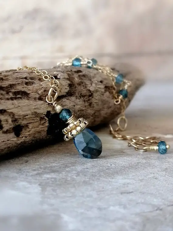 London Topaz Necklace, Genuine London Topaz Jewelry Dainty Gold Necklace One Of Kind December Birthstone Unique Gift For Her