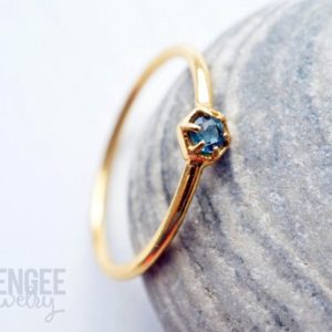 3mm BLUE TOPAZ gold ring. HEXAGON ring gold vermeil dainty ring geometric stacking ring blue gem ring | Natural genuine Gemstone rings, simple unique handcrafted gemstone rings. #rings #jewelry #shopping #gift #handmade #fashion #style #affiliate #ad