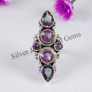 Rainbow Mystic Topaz Ring: Handmade 925 Sterling Silver Multi Stone Ring