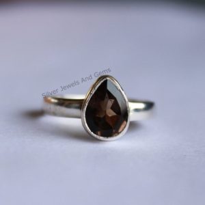 Shop Topaz Rings! Smoky Topaz Ring, Minimalist Teardrop Ring, Gift for her, Handmade Silver Ring, 925 Sterling Silver Ring, Capricorn Birthstone Ring | Natural genuine Topaz rings, simple unique handcrafted gemstone rings. #rings #jewelry #shopping #gift #handmade #fashion #style #affiliate #ad