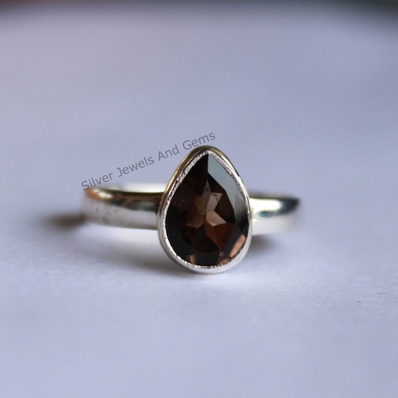 Smoky Topaz Ring, Minimalist Teardrop Ring, Gift For Her, Handmade Silver Ring, 925 Sterling Silver Ring, Capricorn Birthstone Ring