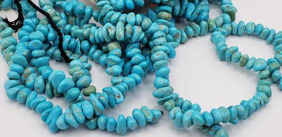 Sleeping Beauty Turquoise Center Drilled Pebble Beads 19 In. Strand Natural Blue Turquoise From The Sleeping Beauty Mine Arizona, Aa Quality