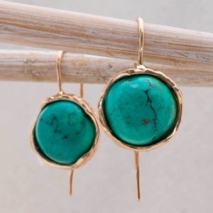 Shop Turquoise Earrings! Turquoise Earrings,14K Rose Gold 12 mm Earrings, Vintage Earrings, Statement Earrings, Gemstone Earrings, Boho Earrings, Valentines Day Gift | Natural genuine Turquoise earrings. Buy crystal jewelry, handmade handcrafted artisan jewelry for women.  Unique handmade gift ideas. #jewelry #beadedearrings #beadedjewelry #gift #shopping #handmadejewelry #fashion #style #product #earrings #affiliate #ad