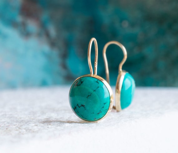 Turquoise Earrings For Women, Solid Gold Earrings, Turquoise Jewelry, Boho Turquoise Earrings, Dangle Earrings, Drop Earrings, Fine Jewelry