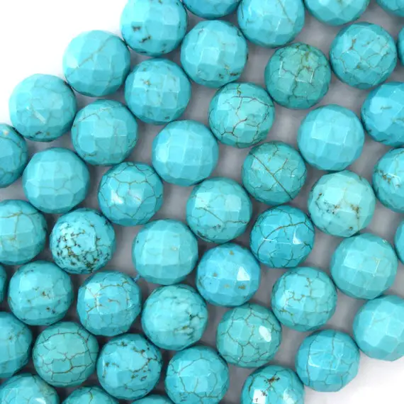 Faceted Blue Turquoise Round Beads 15.5" Strand S1 2mm 4mm 6mm 8mm 10mm 12mm