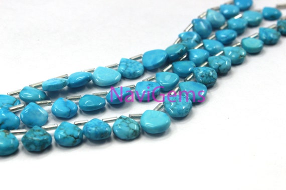 Best Quality 1 Strand Natural Turquoise Heart Shape Briolette 7-9 Mm Beads , Smooth Heart Turquoise, 16 Pieces Strand Smooth Heart Beads