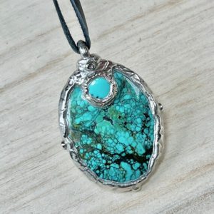 Shop Turquoise Pendants! TIBETAN TURQUOISE Necklace, Pendant,Palladium plated, with Deer Lace Leather, Yoga Spiritual Jewelry, Turquoise crystal, Avantgarde, Boho | Natural genuine Turquoise pendants. Buy crystal jewelry, handmade handcrafted artisan jewelry for women.  Unique handmade gift ideas. #jewelry #beadedpendants #beadedjewelry #gift #shopping #handmadejewelry #fashion #style #product #pendants #affiliate #ad