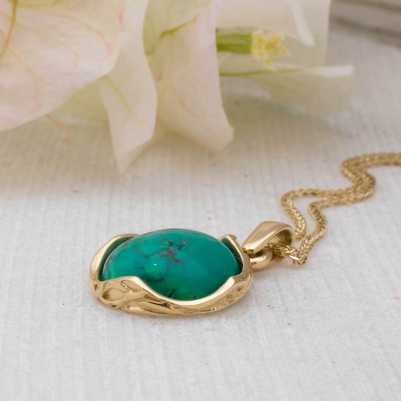 Vintage Style Necklace, 14k Gold Turquoise Pendant , Turquoise Jewelry, Pendant Necklace, Gemstone Pendant, December Birthstone