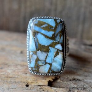 Shop Turquoise Rings! Antique Mohave Turquoise Ring, 925 sterling silver, Birthstone ring, women ring, Jewelry for women, silver ring, Gift For her 17 | Natural genuine Turquoise rings, simple unique handcrafted gemstone rings. #rings #jewelry #shopping #gift #handmade #fashion #style #affiliate #ad