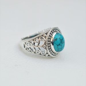 Shop Turquoise Rings! Natural Turquoise Ring, Handmade Ring For Gift, 925 Sterling Silver Ring, Oval Designer Ring, December Birthstone, Promise Ring | Natural genuine Turquoise rings, simple unique handcrafted gemstone rings. #rings #jewelry #shopping #gift #handmade #fashion #style #affiliate #ad