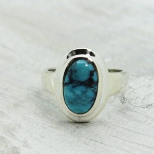 Shop Turquoise Rings! Small gorgeous Turquoise ring oval shape cab stone genuine blue color natural turquoise stone 925 sterling simple popping color turquoise | Natural genuine Turquoise rings, simple unique handcrafted gemstone rings. #rings #jewelry #shopping #gift #handmade #fashion #style #affiliate #ad
