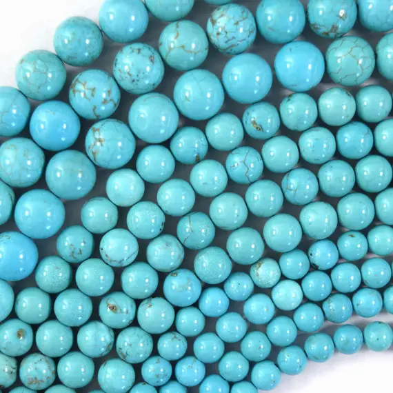 Blue Turquoise Round Beads Gemstone 15" Strand 2mm 4mm 6mm 8mm 10mm 12mm S2