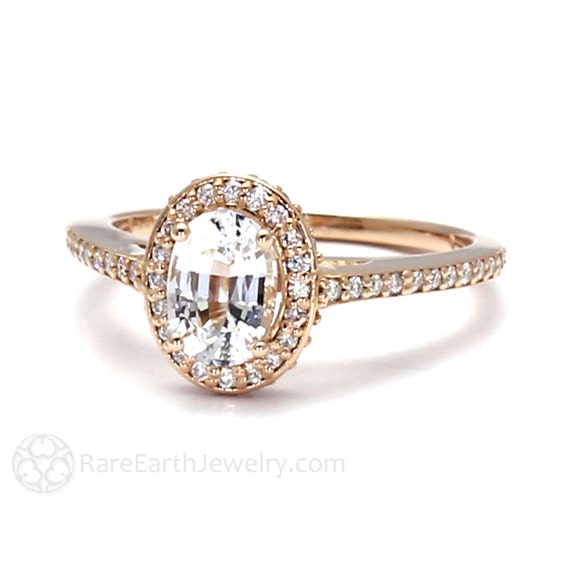 White Sapphire Engagement Ring Oval Diamond Halo Oval White Sapphire Ring 14k 18k Gold Or Platinum Custom Bridal Jewelry Diamond Alternative White Sapphire Engagement Ring Oval Diamond Halo Oval White Sapphire Ring 14k 18k Gold Or Platinum Custom Bridal Jewelry Diamond Alternative