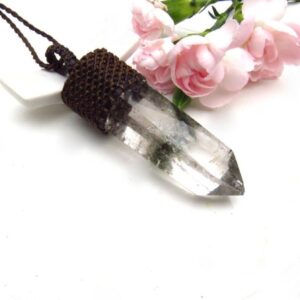 Christmas gift ideas, Lodolite crystal point necklace, garden quartz, shaman quartz, for the nature lover, the gardener, macrame