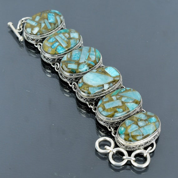 Copper Amazonite Bracelet: Handmade 925 Sterling Silver Adjustable Jewelry