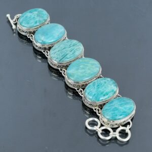 Handmade Amazonite Bracelet: 925 Sterling Silver Adjustable Chain